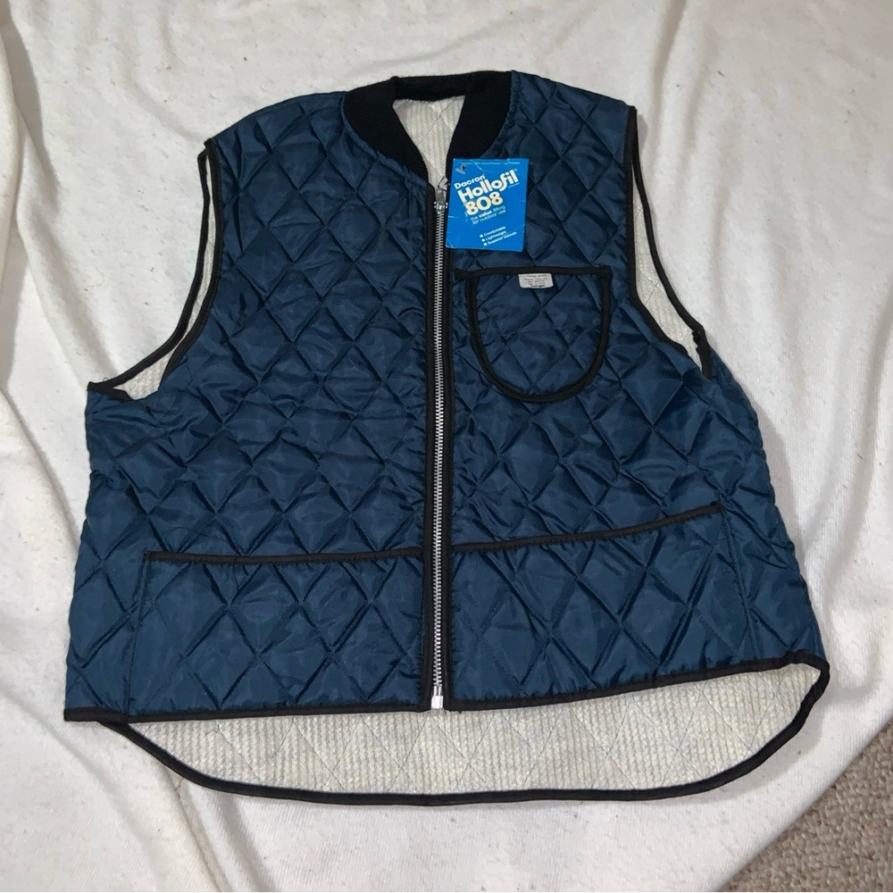 Dacron Hollofill 808 Navy Blue Quilted Vest 1980’s New Old Stock Youth Large